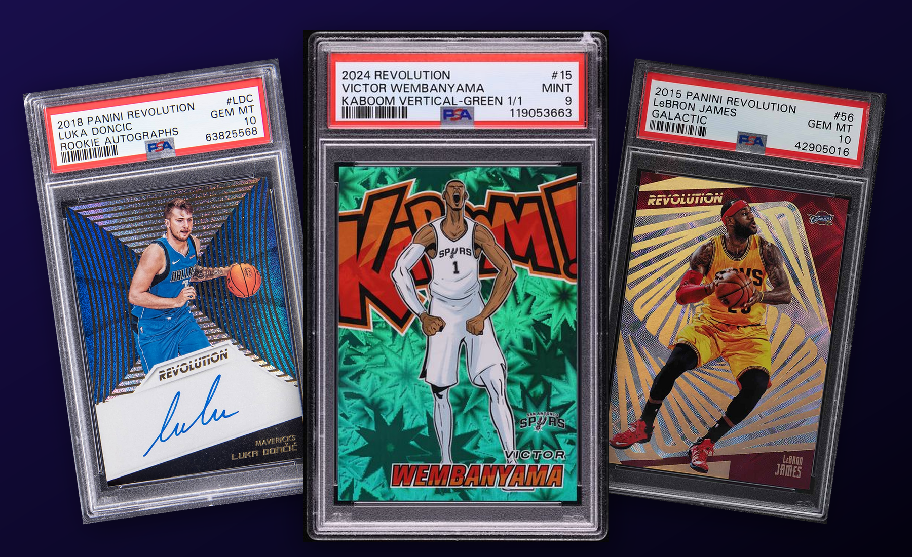 Three-card Panini Revolution stack built from uploaded collector images