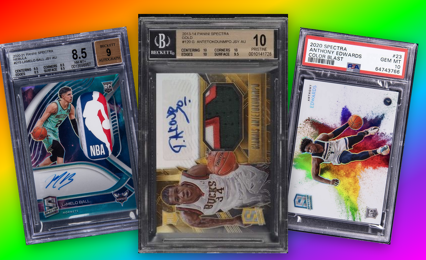 Three-card Panini Spectra stack built from uploaded collector images