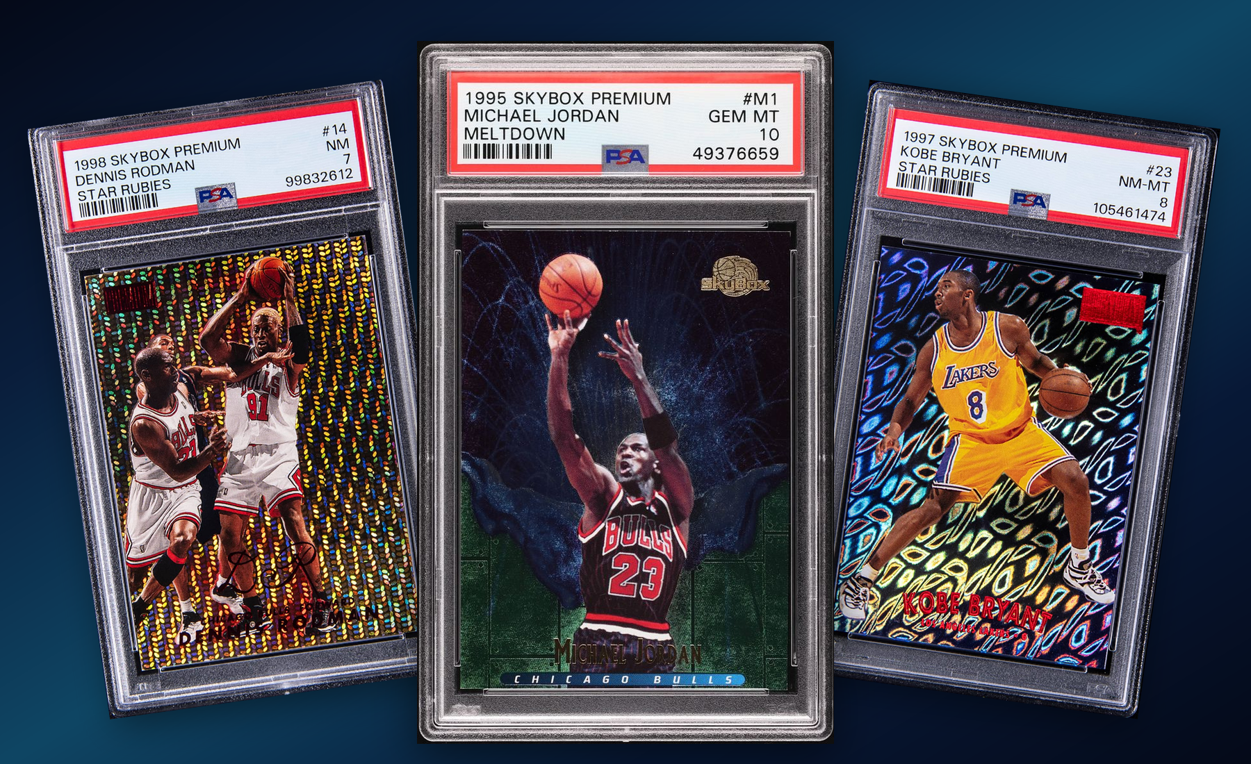 Three-card Fleer SkyBox Premium stack