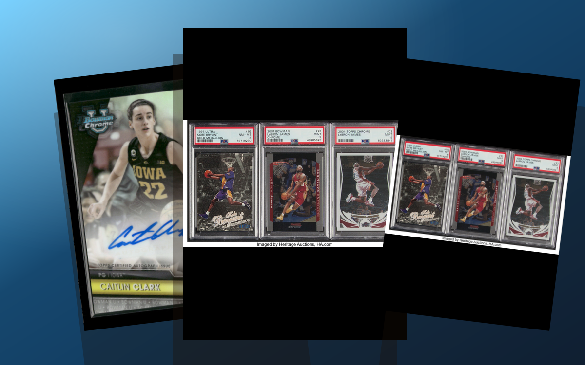 Three-card Bowman Chrome basketball stack