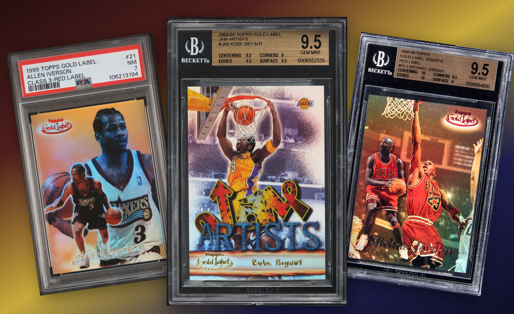 Three-card Topps Gold Label stack
