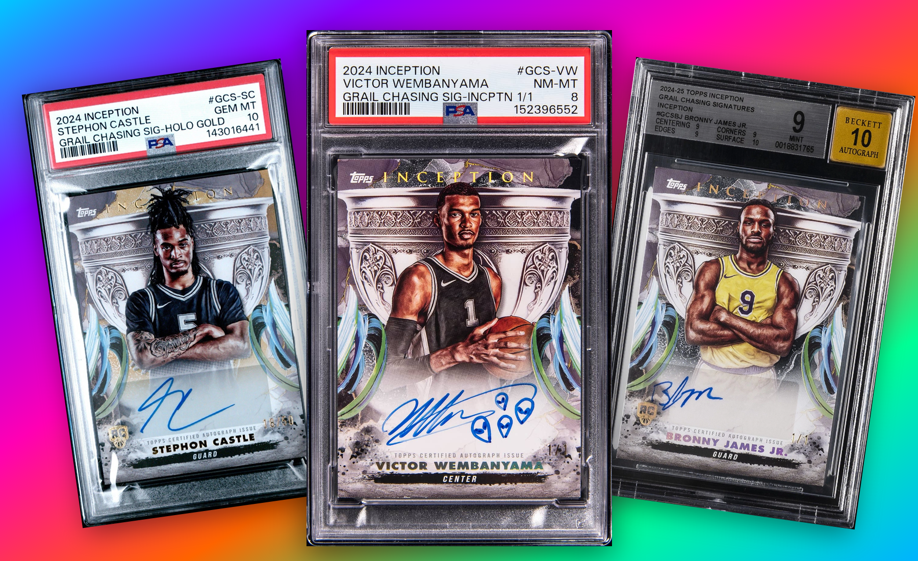 Three-card Topps Inception stack