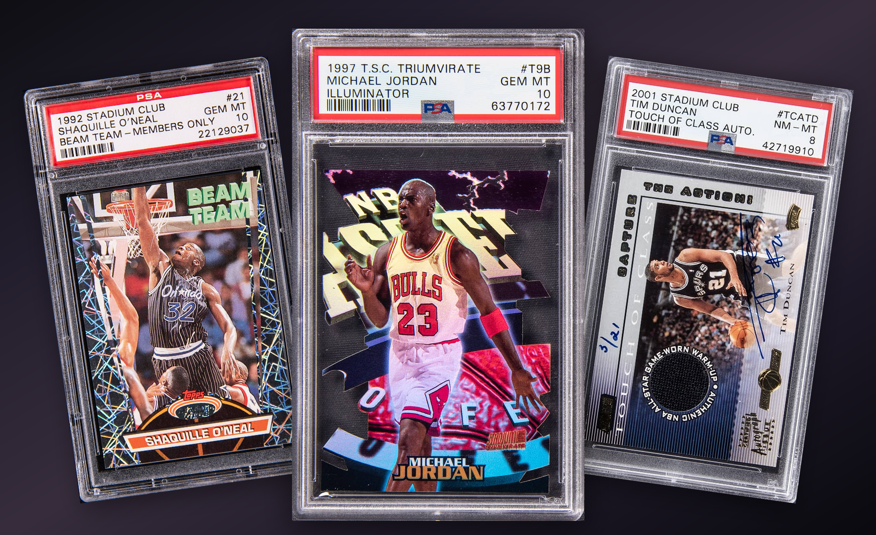 Three-card Topps Stadium Club stack