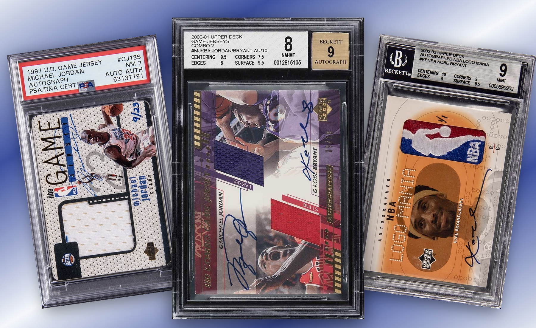 Three-card Upper Deck flagship stack built from uploaded collector images