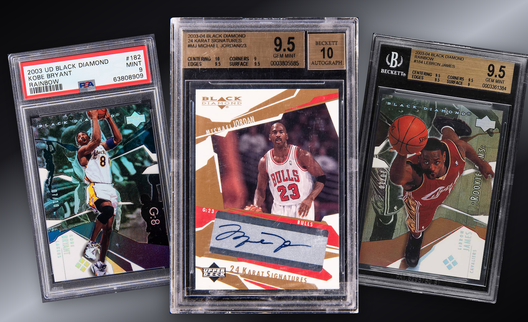 Three-card Upper Deck Black Diamond stack built from uploaded collector images