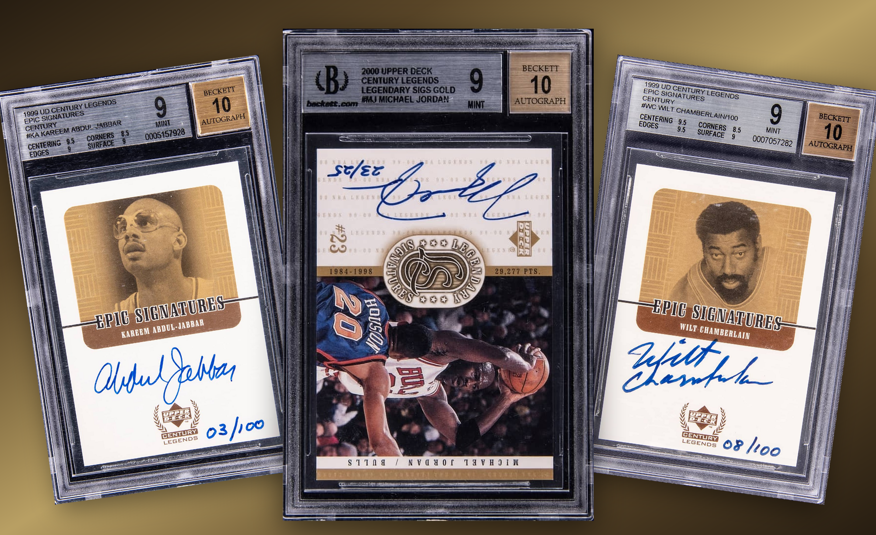 Three-card Upper Deck Century Legends stack built from uploaded collector images