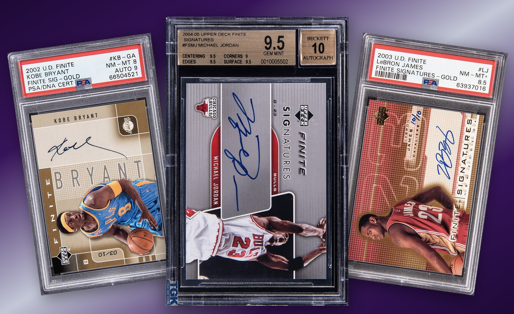 Three-card Upper Deck Finite stack built from uploaded collector images