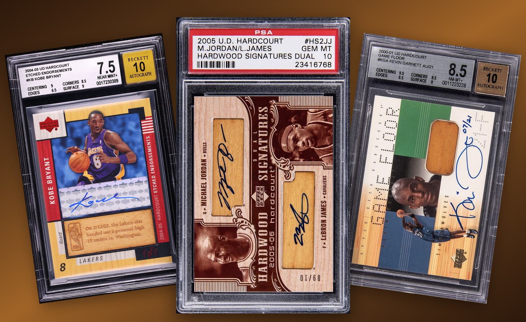 Three-card Upper Deck Hardcourt stack built from uploaded collector images