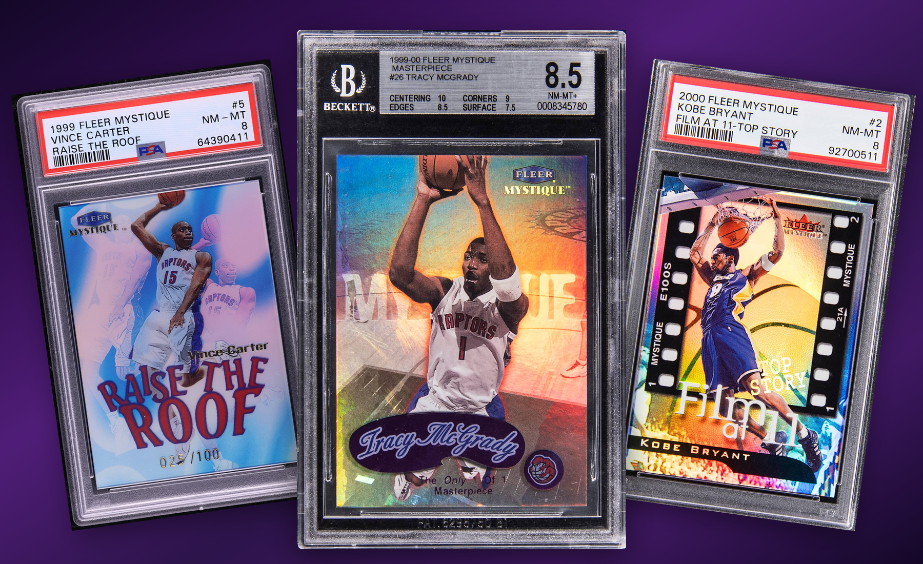 Three-card Fleer Mystique stack