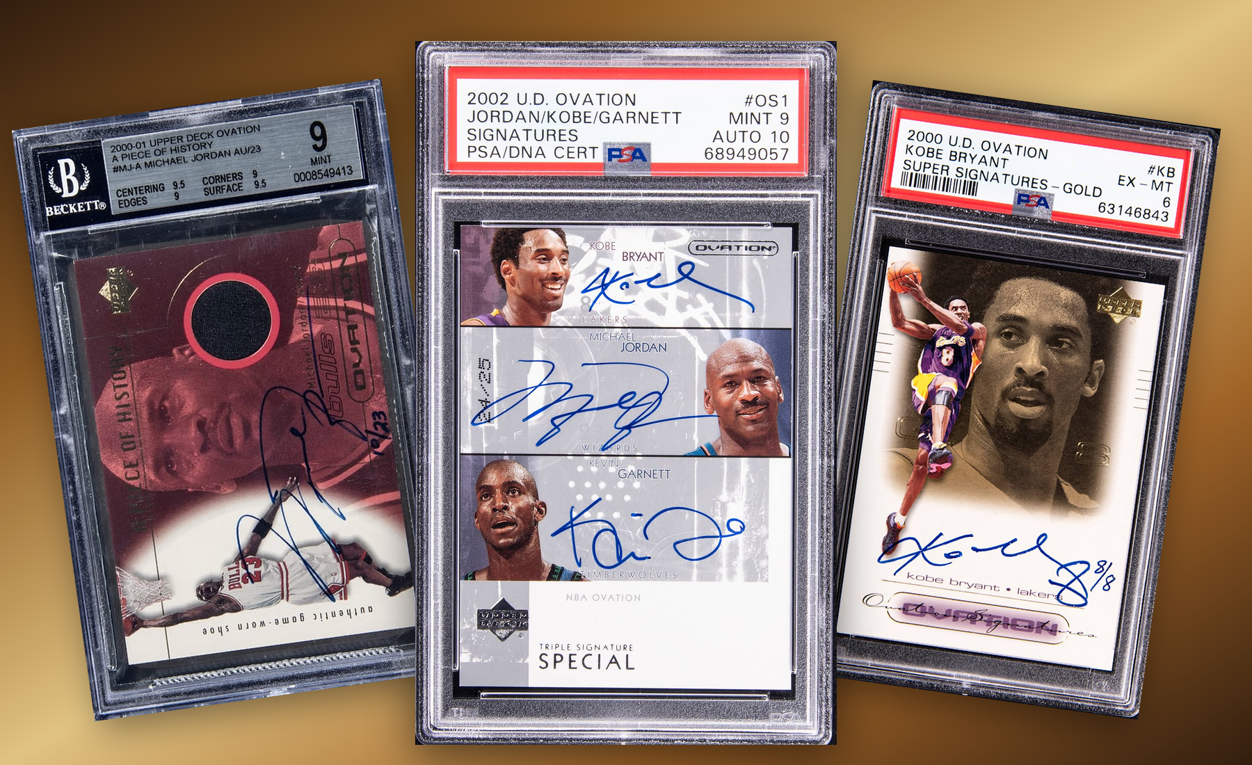 Three-card Upper Deck Ovation stack built from uploaded collector images