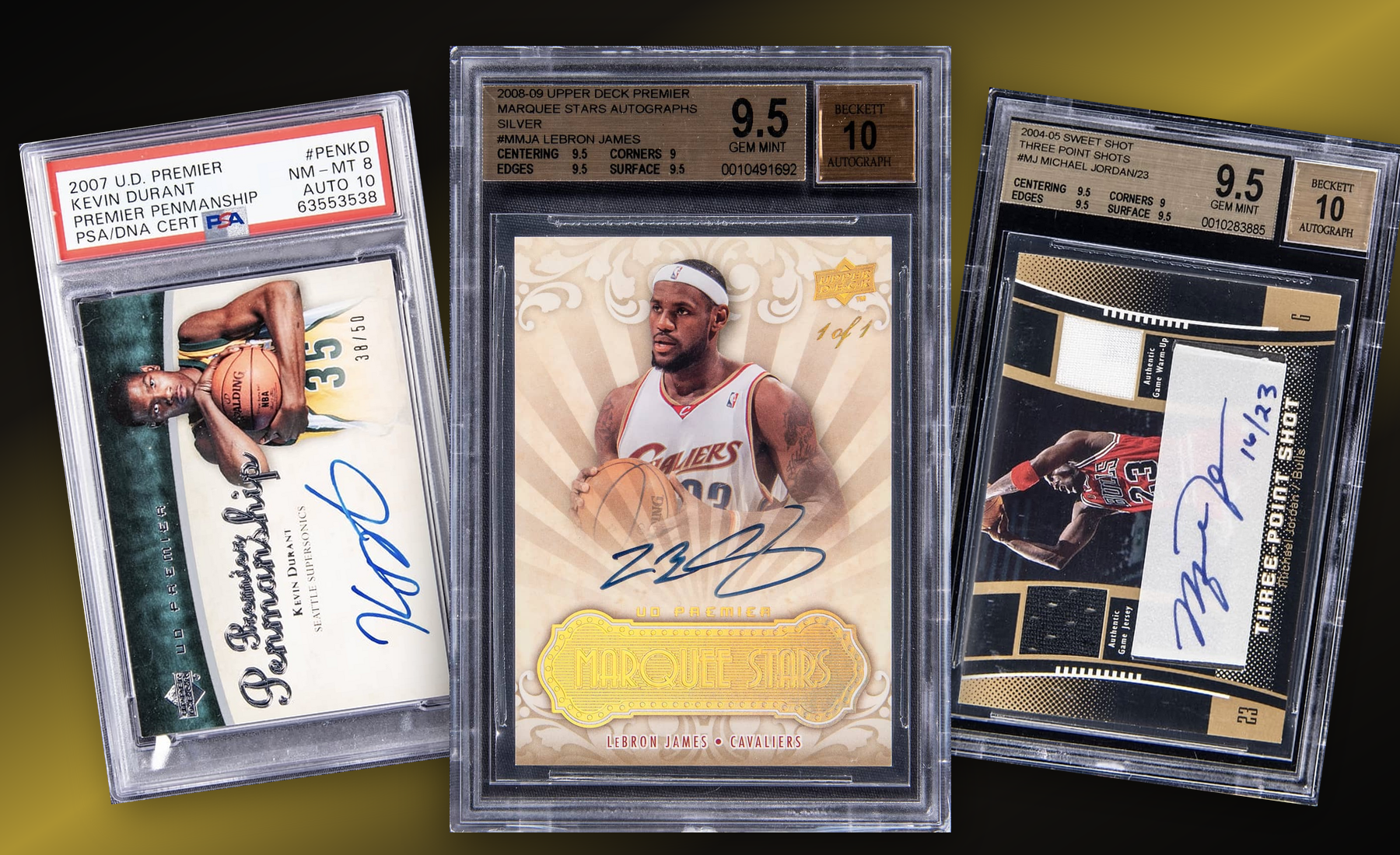 Three-card Upper Deck Premier stack built from uploaded collector images