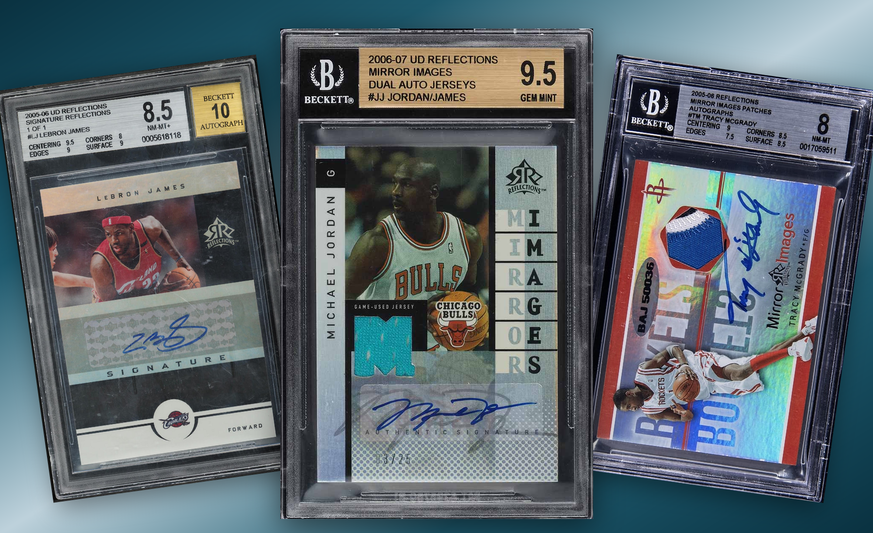 Three-card Upper Deck Reflections stack built from uploaded collector images