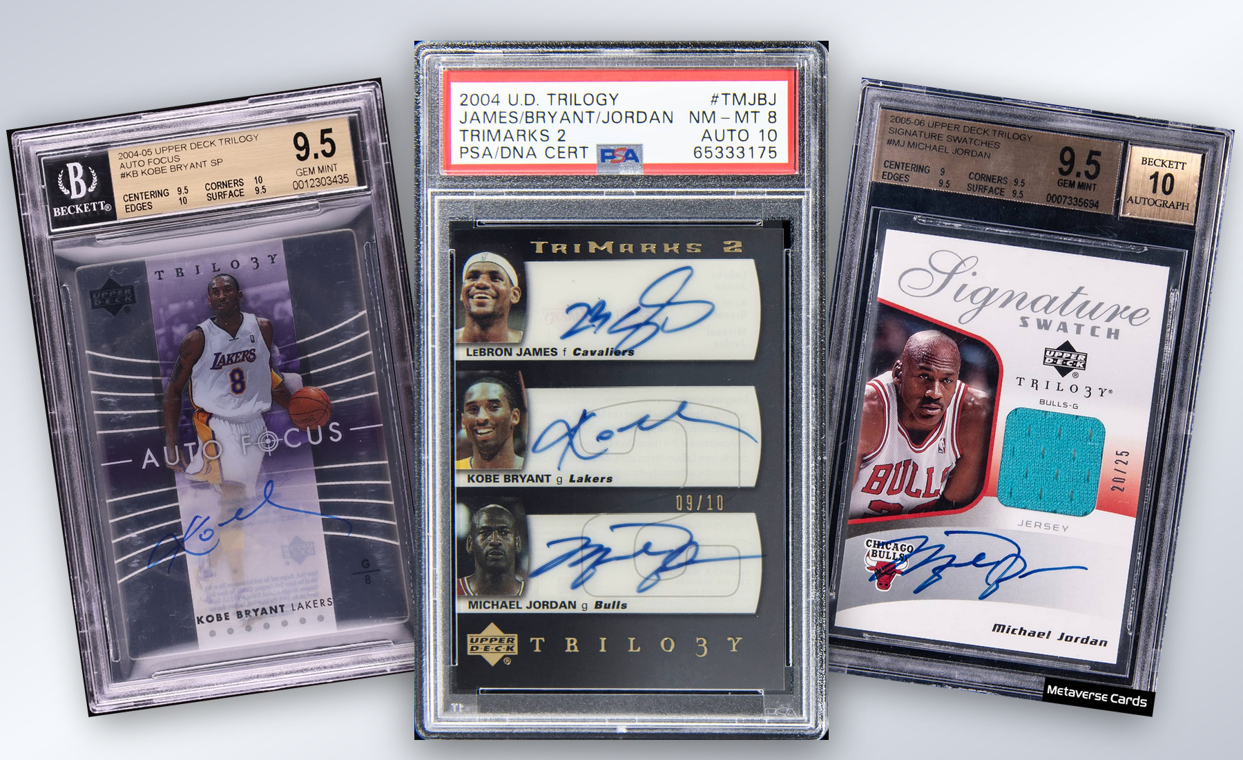 Three-card Trilogy stack built from uploaded collector images