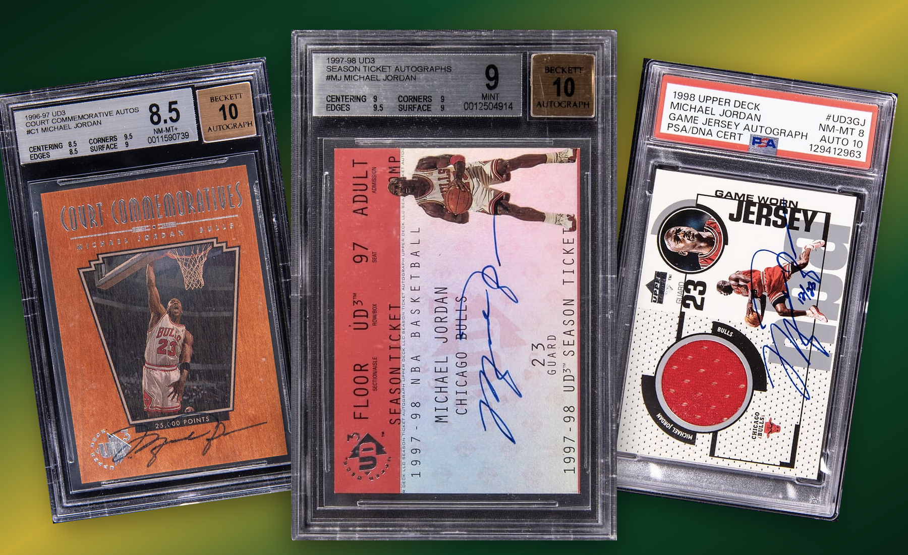 Three-card Upper Deck UD3 stack built from uploaded collector images