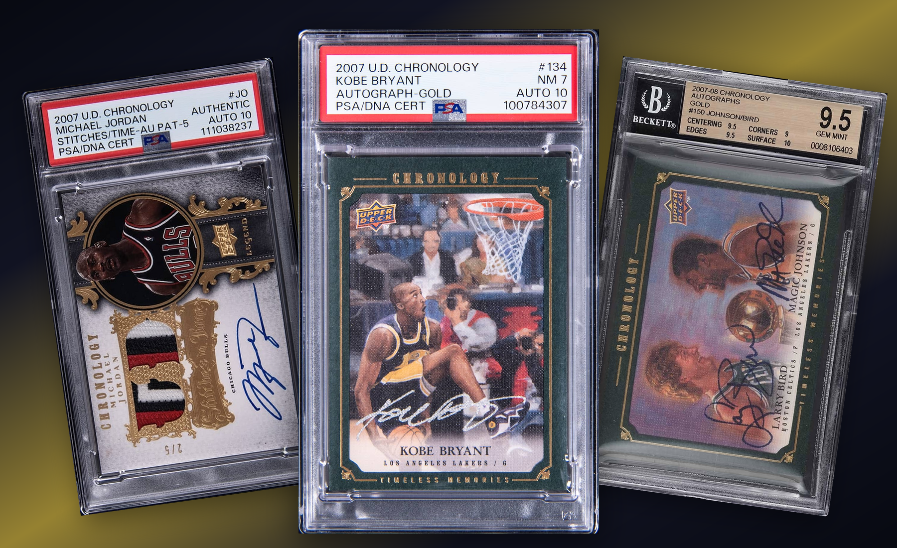 Three-card Upper Deck Chronology stack built from uploaded collector images